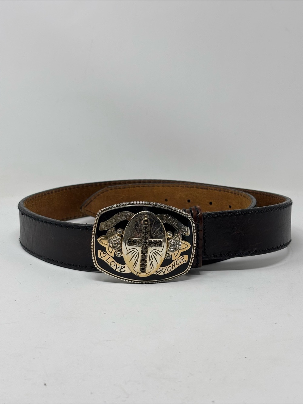 Brighton Leather Belt cross belt buckle size 38